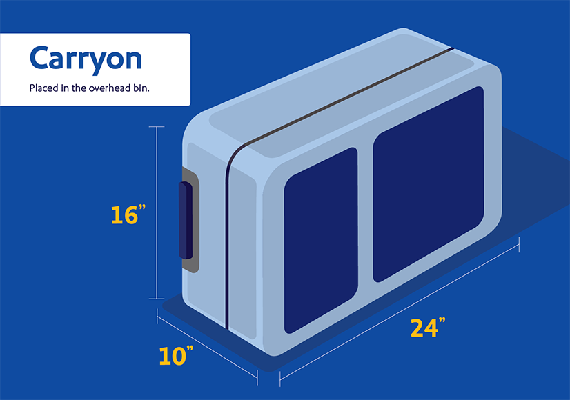 Carryon: Placed in the overhead bin